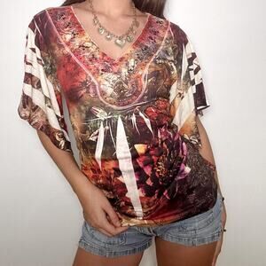 Gorgeous bleu y2k graphic cropped bellsleeve